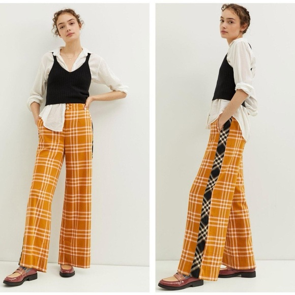 Anthropologie Pants - Anthropologie by Maeve Plaid Wide-Leg Pants in Orange and Black